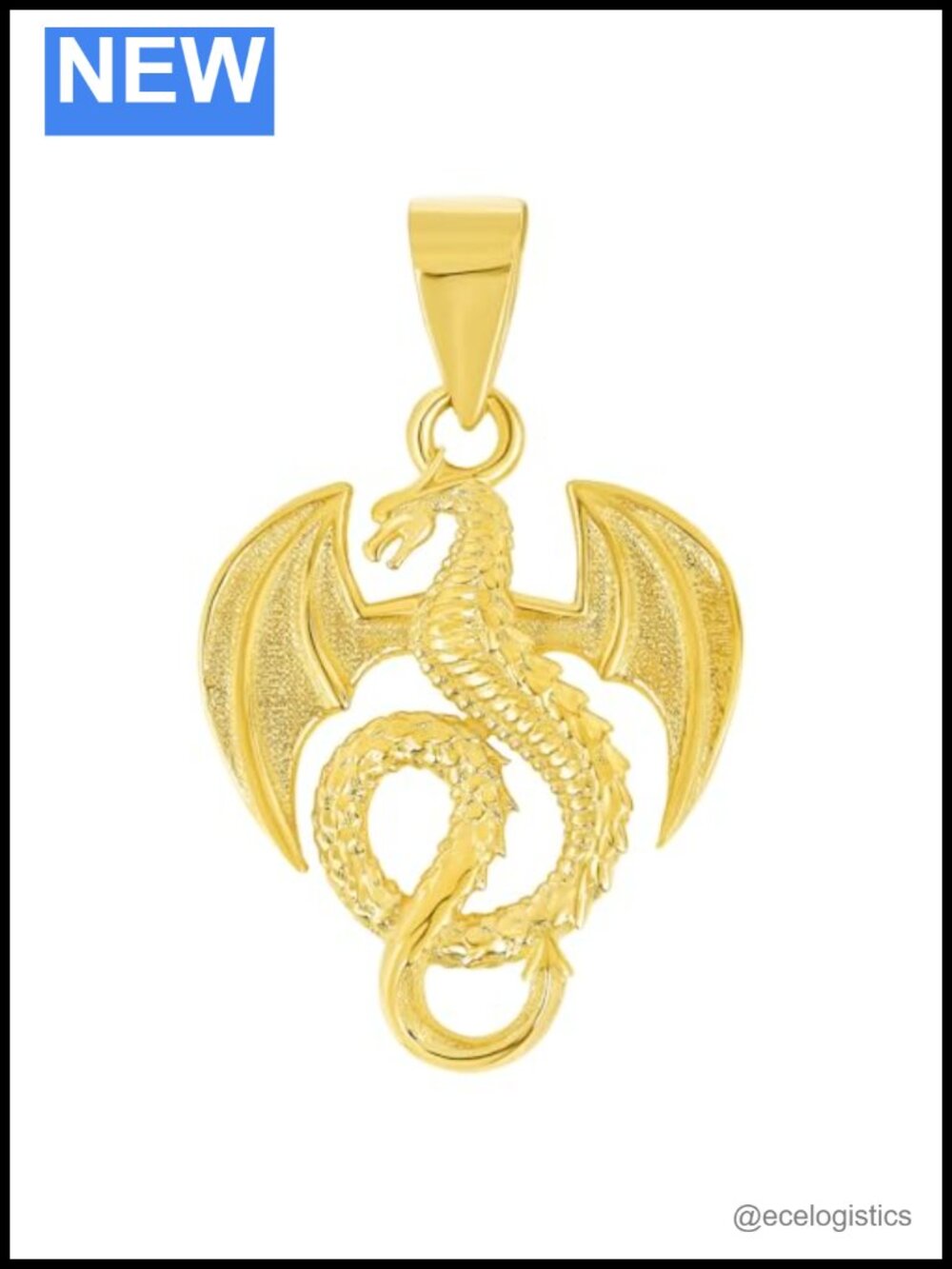 14k Yellow Gold Small Winged Serpent Dragon Pendant Necklace Charm